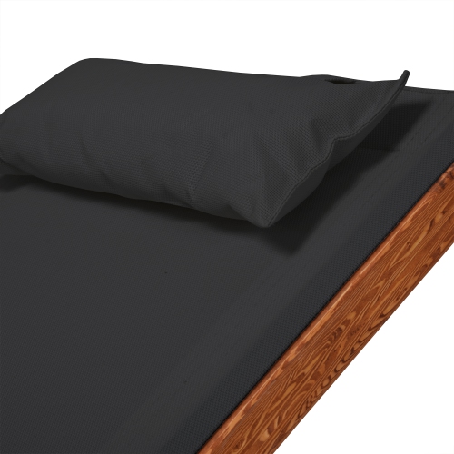 Deko Living Outdoor Cedar Wood Chaise Lounge Chair with Black Textilene Fabric