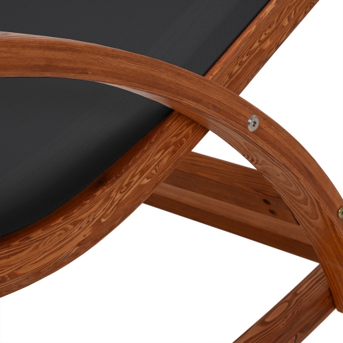 Deko Living Outdoor Cedar Wood Chaise Lounge Chair with Black Textilene Fabric