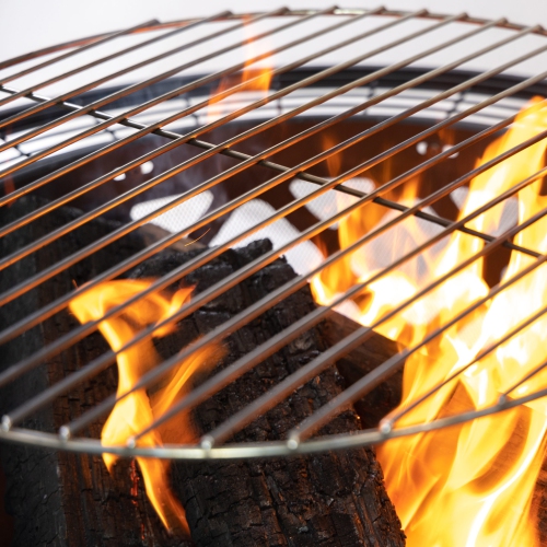 Deko Living 33 Inch Diameter Outdoor Steel Wood Burning Fire Pit with 2 Cooking Grills, Rotisserie and Poker