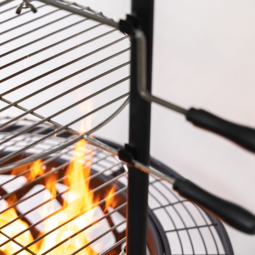 Deko Living 33 Inch Diameter Outdoor Steel Wood Burning Fire Pit with 2 Cooking Grills, Rotisserie and Poker