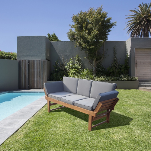 DEKO LIVING  Outdoor Acacia Wood Patio Bench/lounge Chair With Fold Down Center Table & Side Panels