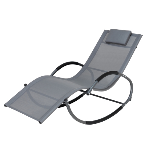 Deko Living Outdoor Rocking Chaise Lounge Chair with Textilene Fabric and Headrest Pillow