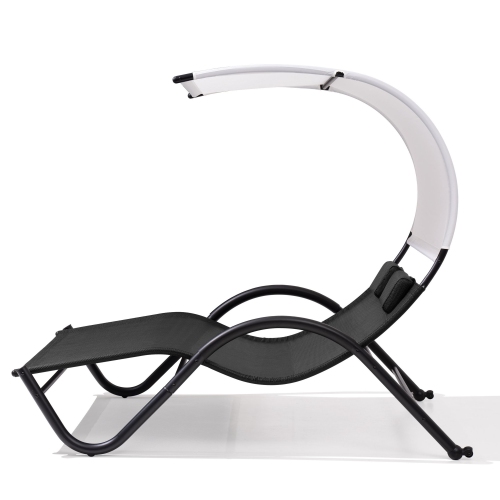 Deko Living Outdoor Double Chaise Lounge Daybed with Textilene Fabric Canopy and Headrest Pillows