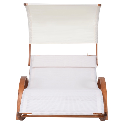 Deko Living Outdoor Cedar Wood Chaise Lounge Daybed with White Textilene Fabric and Canopy
