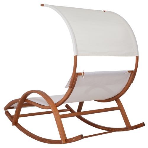 Deko Living Outdoor Cedar Wood Chaise Lounge Daybed with White Textilene Fabric and Canopy