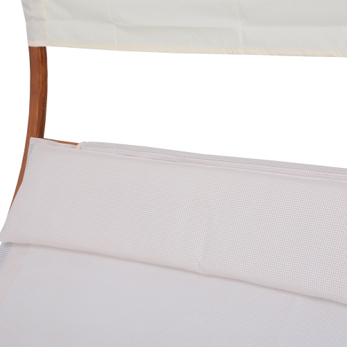 Deko Living Outdoor Cedar Wood Chaise Lounge Daybed with White Textilene Fabric and Canopy
