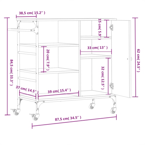 VisdaXL Chariot de cuisine noir 87.5x38.5x84,5 cm bois d'ingénierie