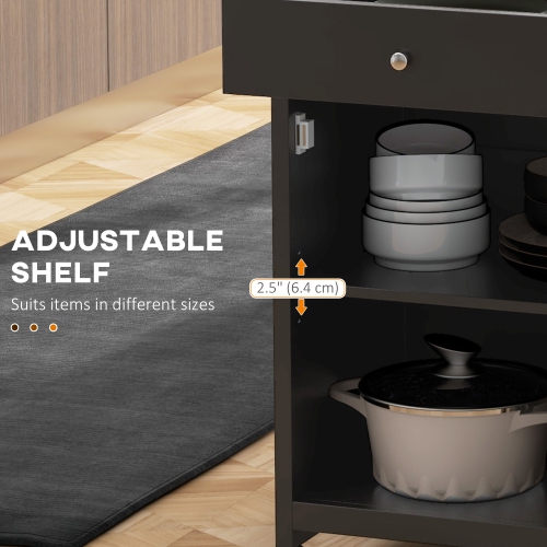 Chariot de cuisine à roulettes avec tiroir et porte en verre, îlot de cuisine sur roulettes avec tablette réglable et porte-serviettes de HOMCOM