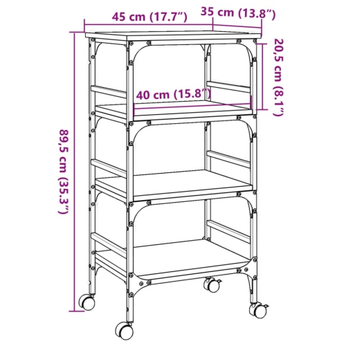 VidaXL Chariot de cuisine en chêne fumé 45 x 35 x 35 x 89,5 cm bois d'ingénierie