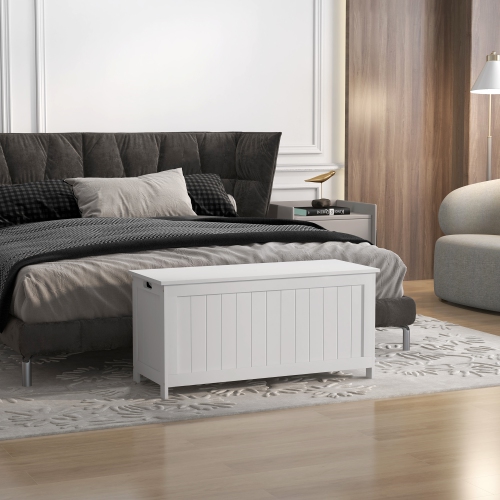 HOMCOM Storage Chest, Modern Storage Trunk with 2 Safety Hinges and Cut-out Handles, Storage Bench for Living Room, Shoe Bench for Entryway, 39.4" x