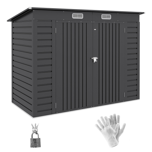 OUTSUNNY  8 X 4Ft Outdoor Storage Shed, Galvanized Metal Garden Shed, Waterproof Tool Shed With 2 Vents for Backyard, Lawn, Patio In Grey