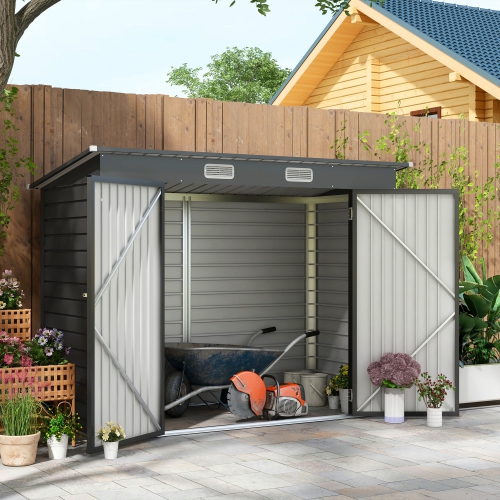 Outsunny 8 x 4FT Outdoor Storage Shed, Easy to Assemble Galvanized Metal Garden Shed, Waterproof Tool Shed with Lockable Door and 2 Vents for