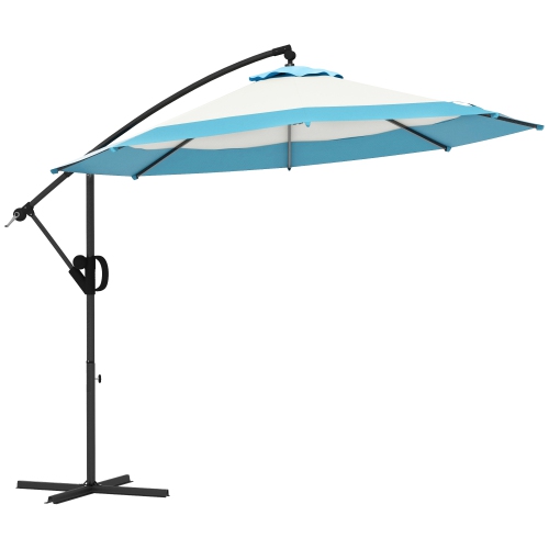 Outsunny 10FT Cantilever Patio Umbrella, Round Hanging Offset Umbrella with Crank, Tilt, Cross Base, 8 Ribs and Air Vent, Outdoor Market Umbrella for