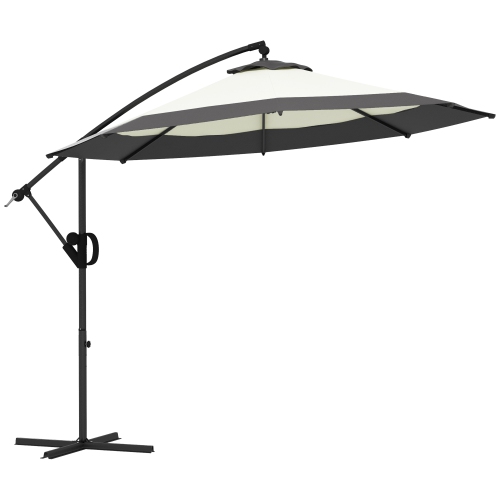 Outsunny 10FT Cantilever Patio Umbrella, Round Hanging Offset Umbrella with Crank, Tilt, Cross Base, 8 Ribs and Air Vent, Outdoor Market Umbrella for