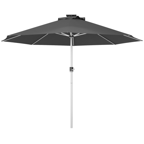 Outsunny 9,6 – parasol de patio 9,6&nbsp;pi avec recharge solaire et USB de type C, évent, parasol de table de marché extérieur, parasol, 4 modes, gr