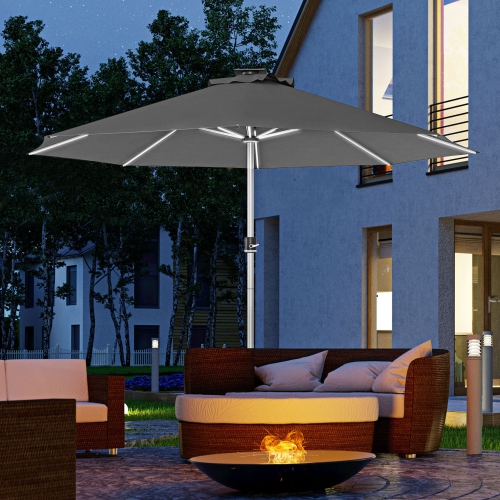 Outsunny 9,6 – parasol de patio 9,6 pi avec recharge solaire et USB de type C, évent, parasol de table de marché extérieur, parasol, 4 modes,