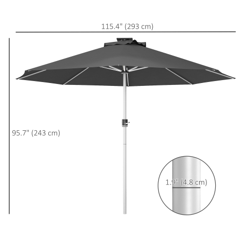 Outsunny 9,6 – parasol de patio 9,6 pi avec recharge solaire et USB de type C, évent, parasol de table de marché extérieur, parasol, 4 modes,