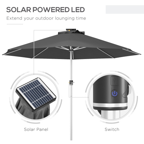 Outsunny 9,6 – parasol de patio 9,6 pi avec recharge solaire et USB de type C, évent, parasol de table de marché extérieur, parasol, 4 modes,