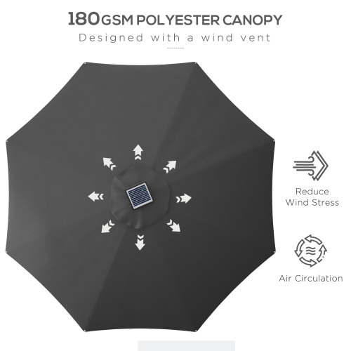 Outsunny 9,6 – parasol de patio 9,6 pi avec recharge solaire et USB de type C, évent, parasol de table de marché extérieur, parasol, 4 modes,