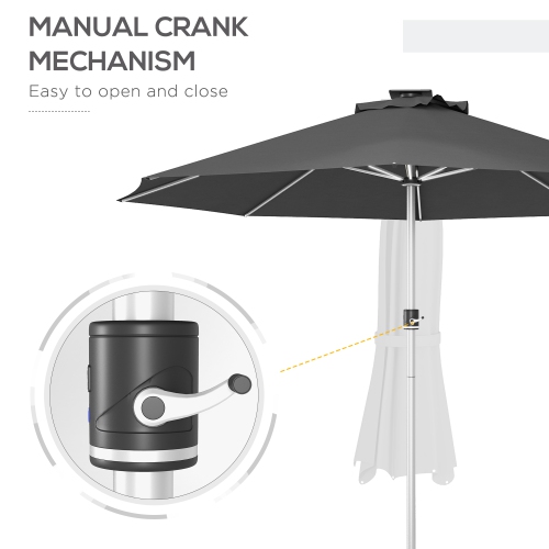 Outsunny 9,6 – parasol de patio 9,6 pi avec recharge solaire et USB de type C, évent, parasol de table de marché extérieur, parasol, 4 modes,