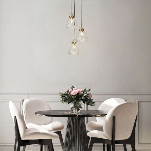 Chandelier d'îlot de cuisine moderne Teardrop, laiton doré 16 po 3 lumières, noir, verre transparent moderne/contemporain DEL linéaire verre