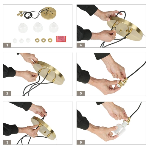 Chandelier d'îlot de cuisine moderne Teardrop, laiton doré 16 po 3 lumières, noir, verre transparent moderne/contemporain DEL linéaire verre