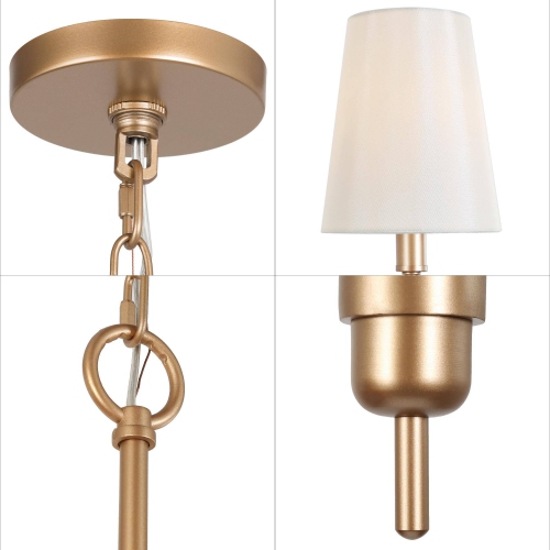 Modern Farmhouse Island Shaded Chandelier Light, 5-Light Gold Candlestick Bedroom Chandelier with Cone Fabric Shades
