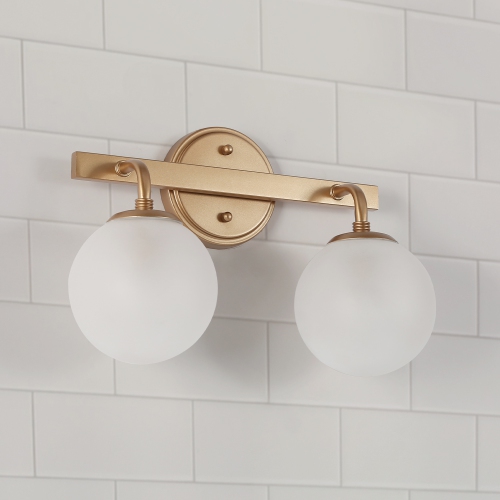 UOLFIN  Transitional Vanity Light, 14.2 In. 2-Light Dark Vanity Light With Frosted Glass Shades In Gold