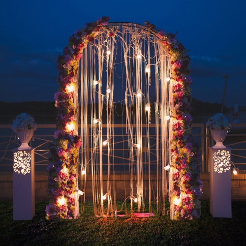 Gymax Metal Garden Arch 7.9 FT Backdrop Stand for Various Climbing Plants Party Black