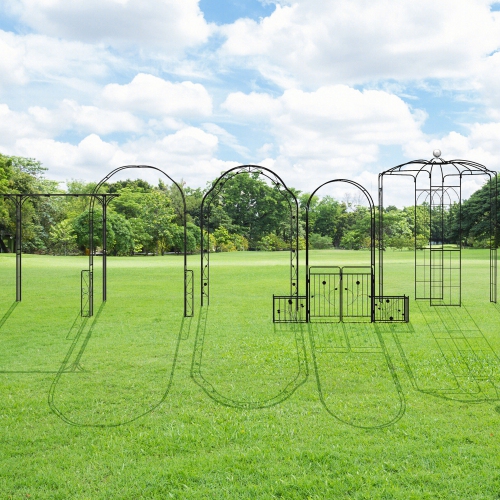 Gymax Metal Garden Arch 7.9 FT Backdrop Stand for Various Climbing Plants Party Black