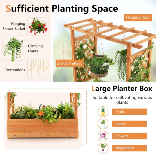 Gymax 2PCS Raised Garden Bed Planter Box w/ Side & Top Trellis for Vine Climbing Plants