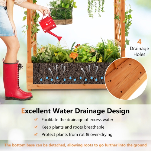 Gymax 2PCS Raised Garden Bed Planter Box w/ Side & Top Trellis for Vine Climbing Plants