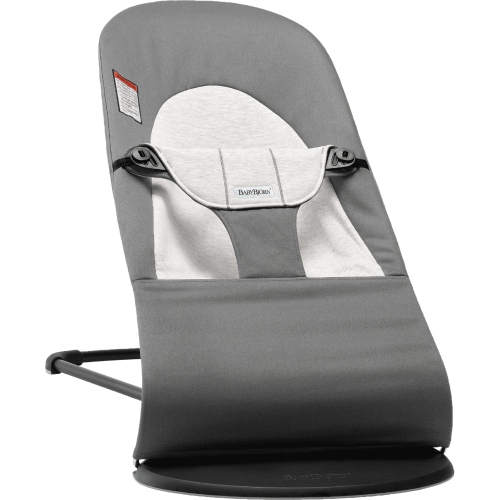 BabyBjorn Bouncer Balance in Soft Woven/Jersey Blend Fabric - Dark Gray/Gray on Black Frame