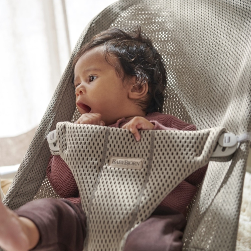 BabyBjorn Bouncer Bliss - 3D Mesh, Grey/Beige on Light Grey Frame