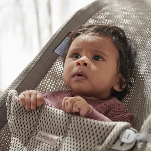 BabyBjorn Bouncer Bliss - 3D Mesh, Grey/Beige on Light Grey Frame