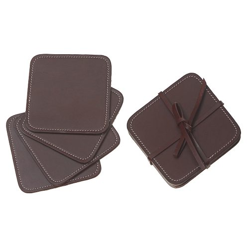 Maison Concepts 4PC Square Genuine Leather Coasters Cherry