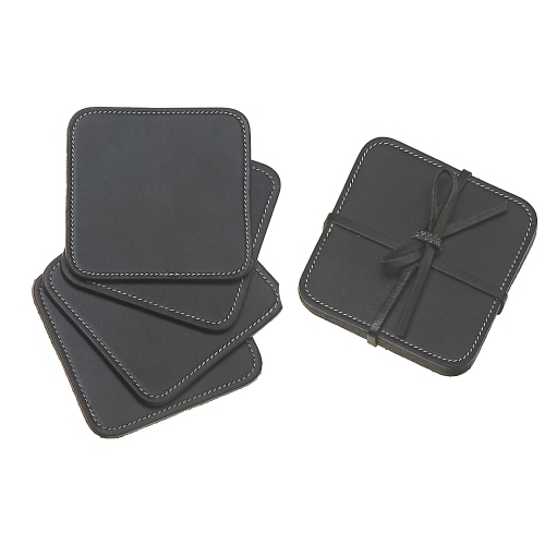 MAISON CONCEPTS  4PC Square Genuine Leather Coasters In Black