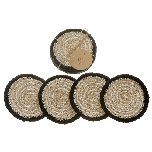 Maison Concepts 4 PC Round Black Line Braided Coaster