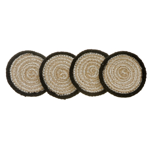 Maison Concepts 4 PC Round Black Line Braided Coaster