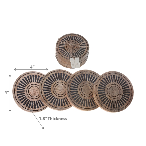 Ensemble de 4 sous-verres noirs gravés en bois de manguier de Maison concepts