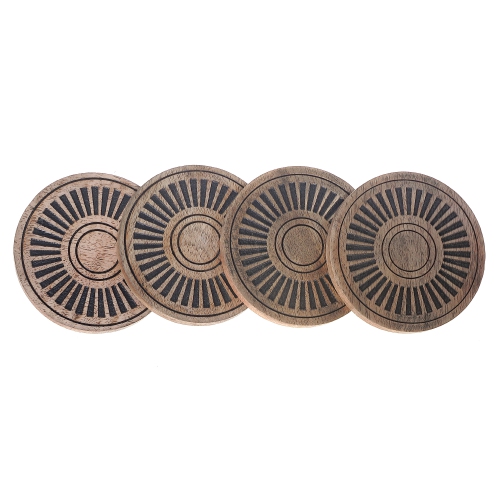 Ensemble de 4 sous-verres noirs gravés en bois de manguier de Maison concepts