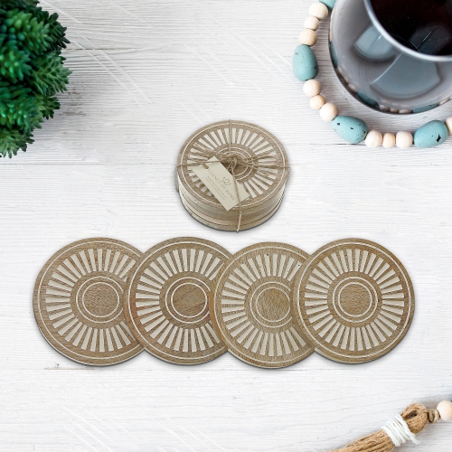 Maison Concepts Mango Wood 4 PC Etched Coasters White