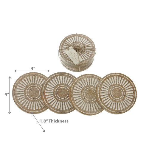 Maison Concepts Mango Wood 4 PC Etched Coasters White