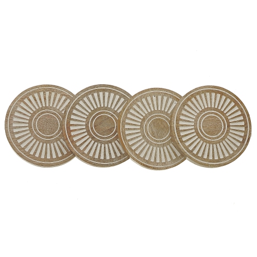 Maison Concepts Mango Wood 4 PC Etched Coasters White