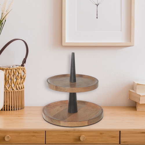 Maison Concepts Mango Wood 2 Tier Round Cake Stand Natural & Black