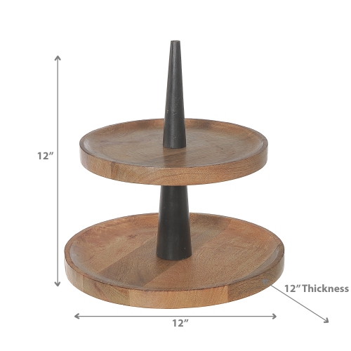 Maison Concepts Mango Wood 2 Tier Round Cake Stand Natural & Black