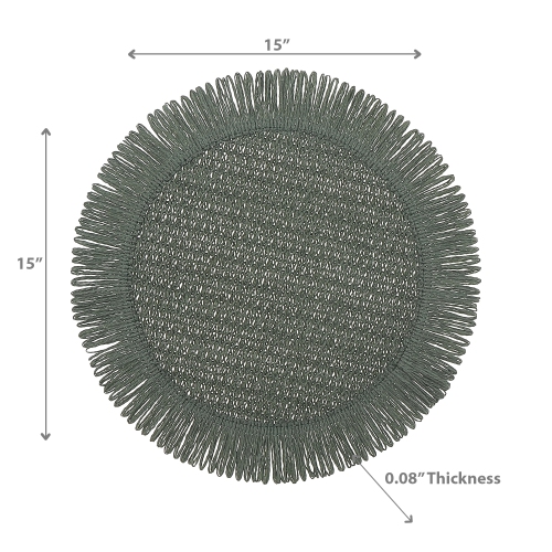 Maison concepts – Napperon tissé rond avec franges vertes, 15 x 15 po – Ensemble de 12