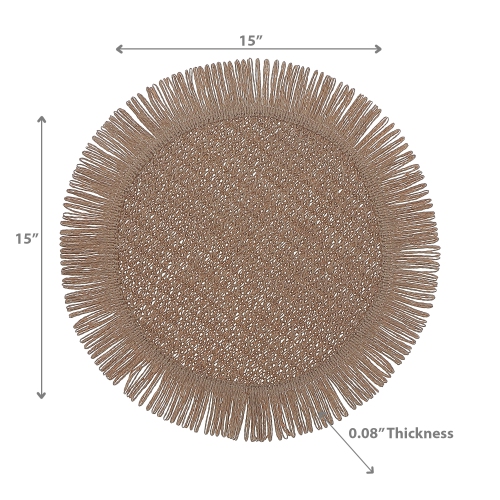 Maison concepts – Napperon tissé rond avec franges, beige, 15 x 15 po – Ensemble de 12