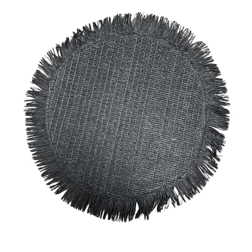 Maison concepts – Napperon tissé rond avec franges, noir, 15 x 15 po – Ensemble de 12