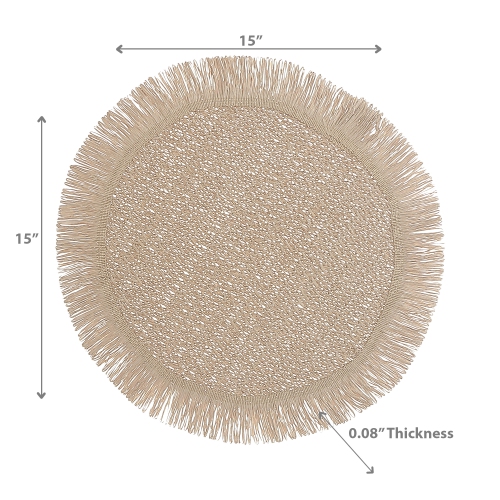 Maison concepts – Napperon tissé rond avec franges, chameau, 15 x 15 po – Ensemble de 12